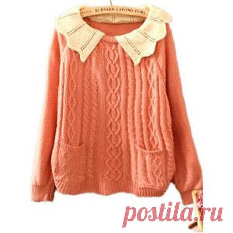 Розовым Воротником Batwing С Длинным Рукавом Карманы Свитер - Polyvore