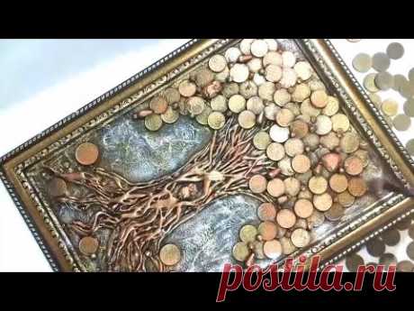 DIY. Денежное дерево своими руками. Панно.