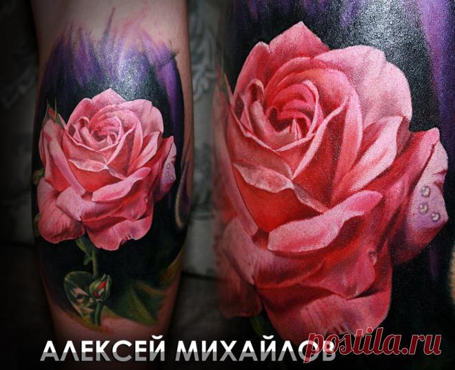 Тату роза в реализме, реалистичная татуировка розы, мастер Алексей Михайлов