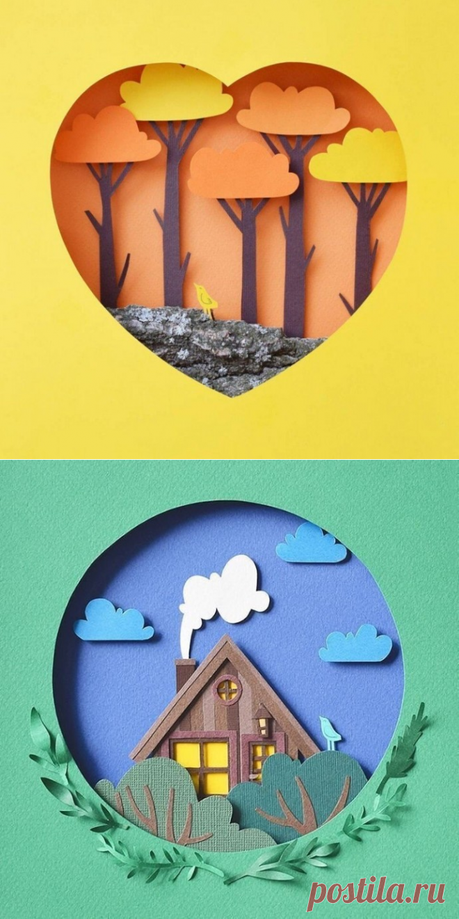 Объемные осенние композиции из цветной бумаги и картона