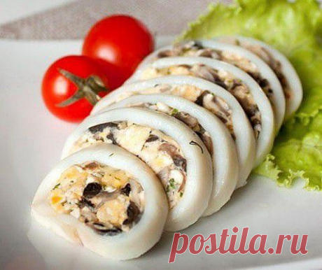 Кальмары фаршированные рисом и грибами | Банк кулинарных рецептов