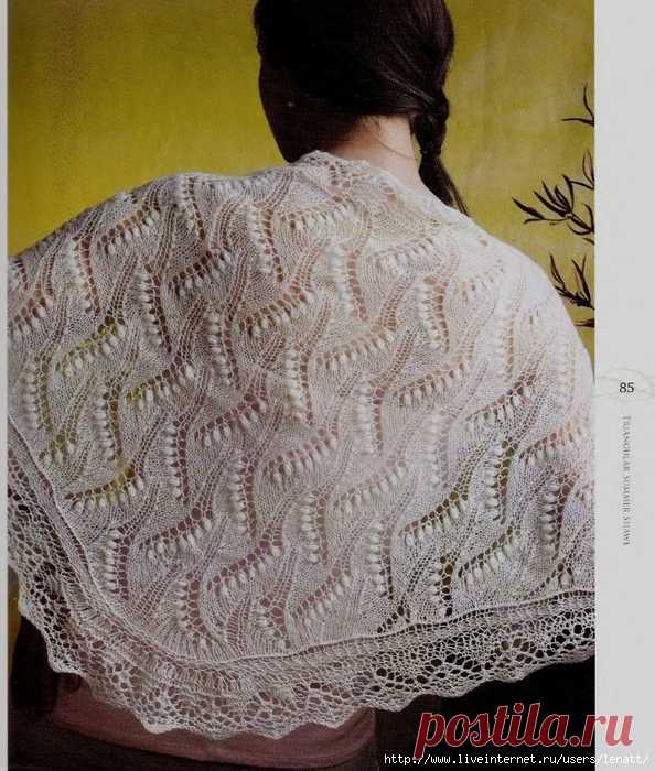 Спицы.Белая шаль