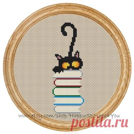Cross Stitch Pattern PDF cat and books DD0071 от HappyStitches4You