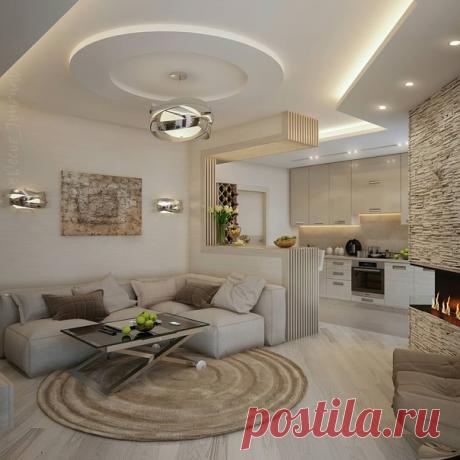 Гостиная, совмещённая с кухней. Нам очень нравится, а вам? 🏡 Автор - студия Homecult