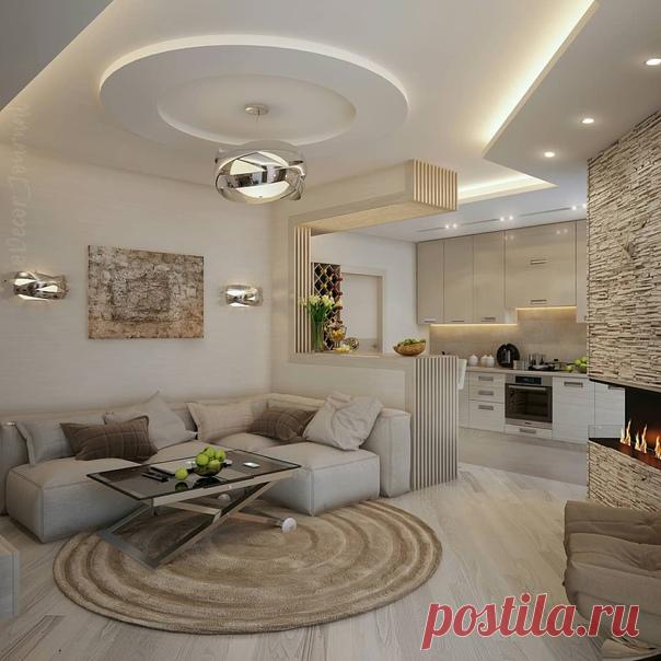 Гостиная, совмещённая с кухней. Нам очень нравится, а вам? 🏡 Автор - студия Homecult
