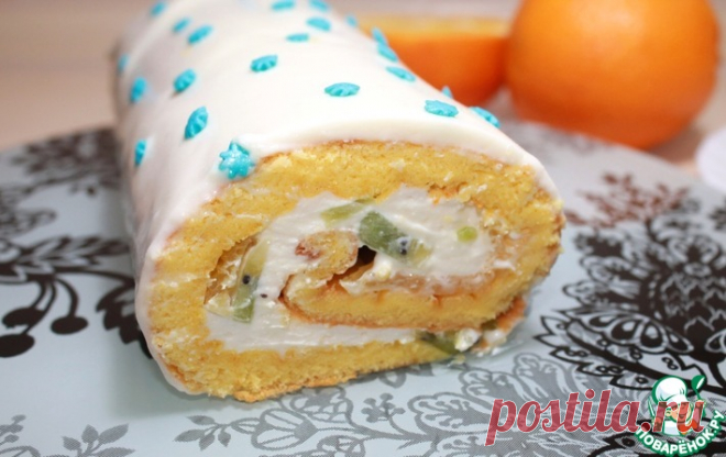 Рулет с фруктами и творожным кремом Кулинарный рецепт