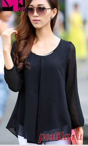 Korean Fashion Women's Loose Chiffon Tops Long Sleeve Shirt Casual Blouse