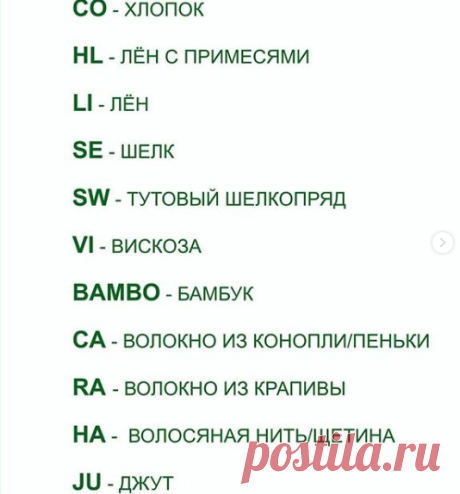 Обозначения состава пряжи.
