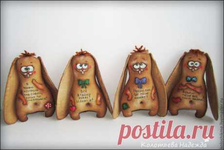 Купить Ушастый Зай (позитивный) - коричневый, кофейный, кофейная игрушка, кофейная тема, позитив