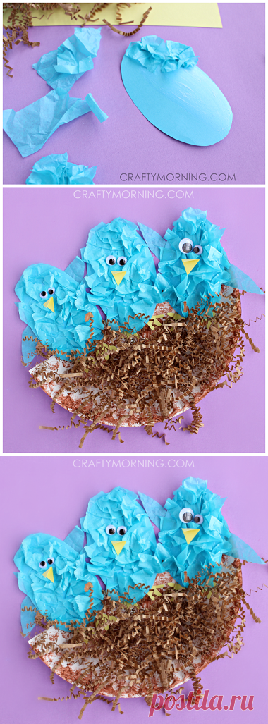 Tissue Paper Blue Birds in a Nest - Crafty Morning