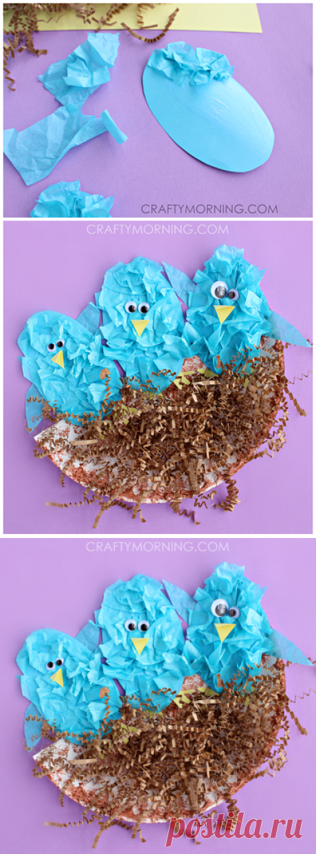 Tissue Paper Blue Birds in a Nest - Crafty Morning