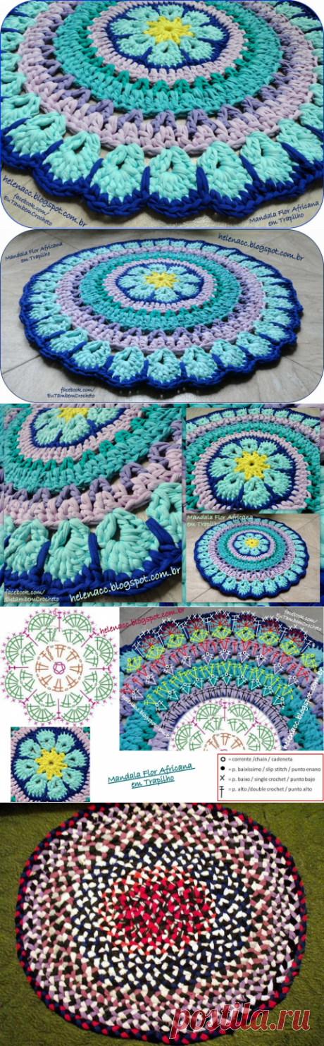 Ковер &quot;Африканский цветок&quot; из ленточной или футболочной пряжи