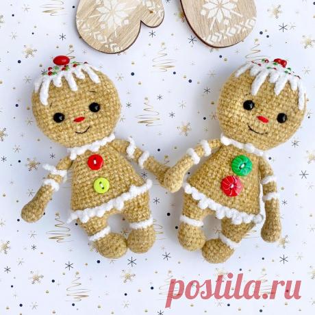 PDF Имбирные прянички крючком. FREE crochet pattern; Аmigurumi doll patterns. Амигуруми схемы и описания на русском. Вязаные игрушки и поделки своими руками #amimore - маленький пряничный человечек к Новому году, кукла, пупс, куколка, Рождество, печенье, печенька.