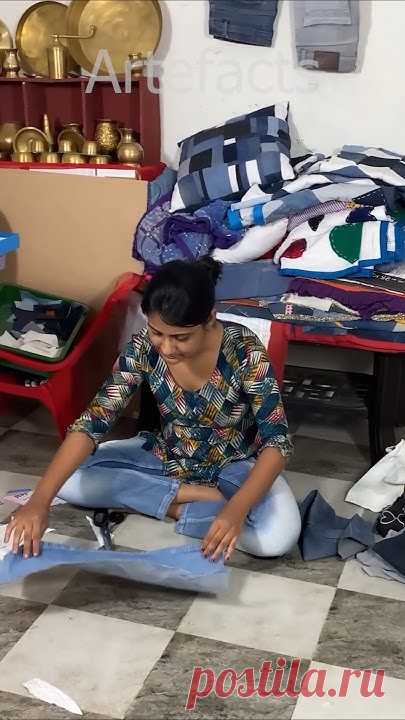 ♻️🛏️ Jeans pant reused 👖#bedsheet #3d #shorts 🛏️♻️