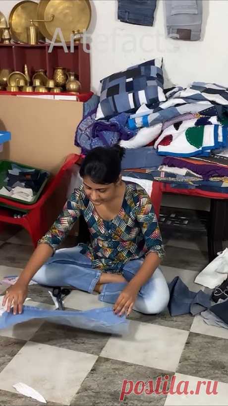 ♻️🛏️ Jeans pant reused 👖#bedsheet #3d #shorts 🛏️♻️