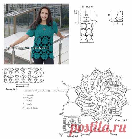 Страница №78. Связанная крючком комбинированная туника. - 5 Сентября 2013 - Золотая коллекция узоров для вязания крючком
