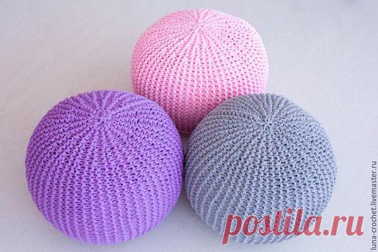 Купить Вязаный пуфик - разноцветный, ковер ручной работы, коврик ручной работы, коврик вязаный