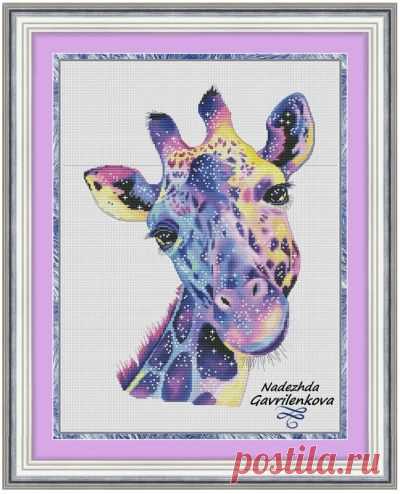 схема для вышивки крестом Космический жираф