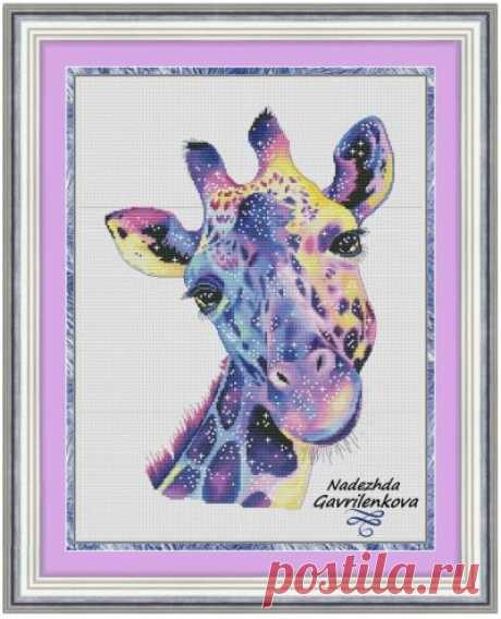 схема для вышивки крестом Космический жираф