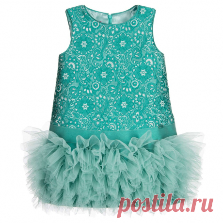 ValMax - Green & Silver Floral Jacquard Dress with Tulle Skirt | Childrensalon