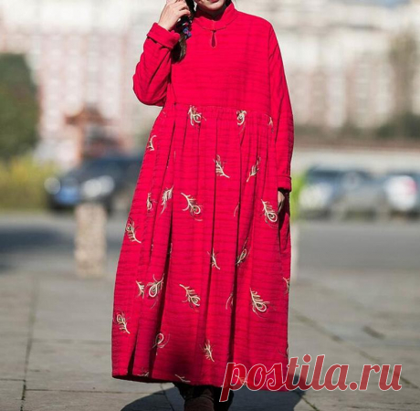 Womens winter dress Red oversized dress long sleeve dress | Etsy