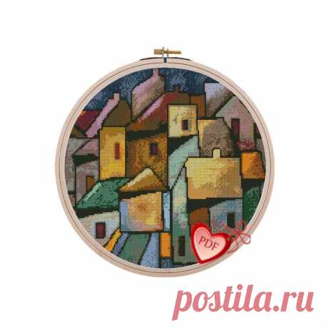Modern Cross Stitch Hoop Pattern Cross Stitch Cities City | Etsy