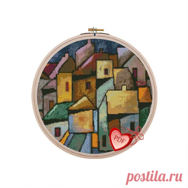 Modern Cross Stitch Hoop Pattern Cross Stitch Cities City | Etsy