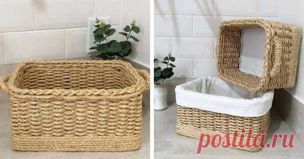 И плести ничего не нужно! Красивая и полезная вещь для дома - Сам себе мастер - медиаплатформа МирТесен Очень красивая корзинка с имитацией плетения, в которой можно с удобством хранить вещи. Она подойдет как для хранения в шкафу, так и в ванной. На прямоугольник из картона приклеиваем полосы из плотного картона. Можно также просто вырезать такую часть из уже готовой картонной коробки. По всей