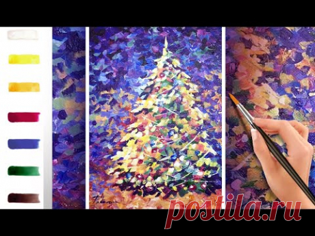 Новогодняя елка. Как нарисовать композицию 🎨АКРИЛ! Мастер-класс ДЕМО