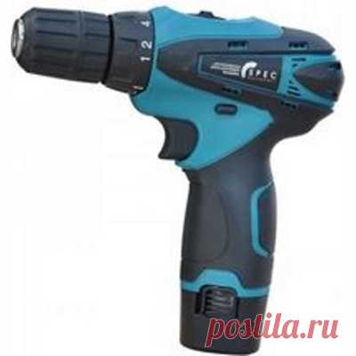 Spec DF330PRO, Аккумуляторная дрель-шуруповерт, 12В /1,5 А/ч Li-ion, 2 АКБ, кейс Аккумулятор 12В/1,5 А/ч Li-ion 1-я ск 0-350 об/мин-1, 2-я 0-1350 об/мин,  патрон (резьба) 0.8 - 10 мм,  металл 10 мм, дерево 21 мм; шуруп 6 мм крутящий момент: 25 Нм,  число ступеней 18+1,  масса нетто 1.1 кг.    90р