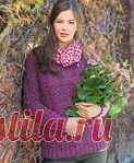 Фиолетовый джемпер с эффектным узором из «кос»: вяжем спицами!