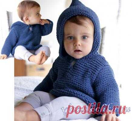 Детский свитер спицами с капюшоном