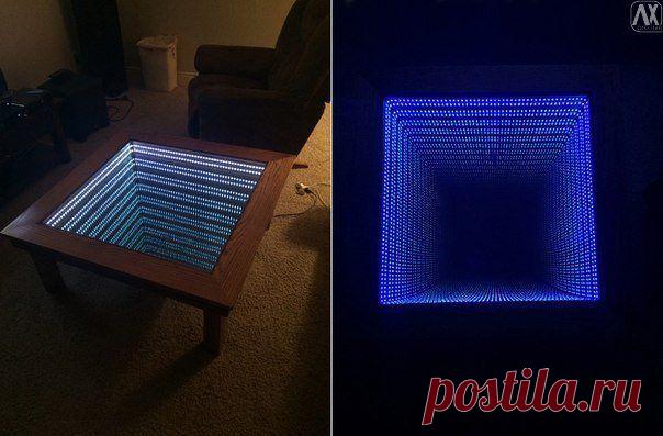 Столик бесконечности из зеркал и подсветки. / Взлом логики