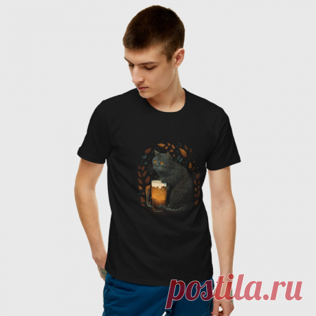Вот такая футболка с принтом. А тема с юмором. Кот и пиво. Одежда с принтами.