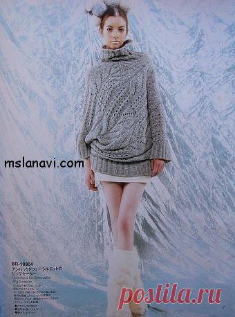 Оригинальный пуловер спицами с полотном наискосок - Вяжем с Лана Ви