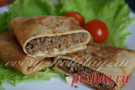 Фаршированные блинчики с куриными сердечками: рецепт