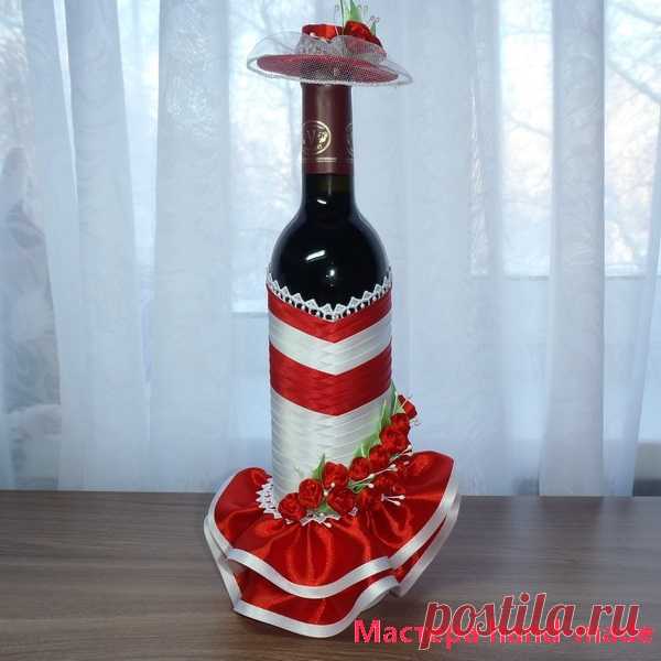 Шляпка из лент для украшения бутылки, мастер-класс    Мастера hand-made