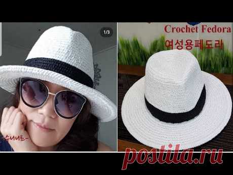 페도라모자뜨기 /여성용중절모뜨기(유아용참고) /여름모자뜨기 /crochet fedora /crochet sombrero