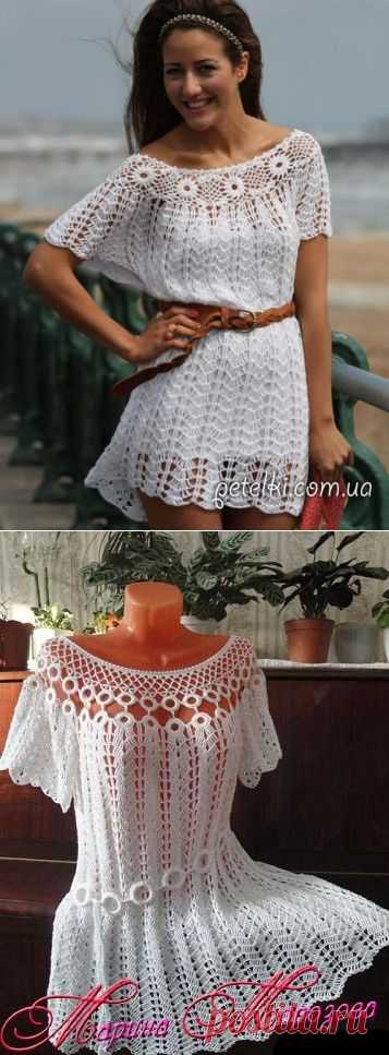 Красивое летнее платье крючком. Схемы вязания