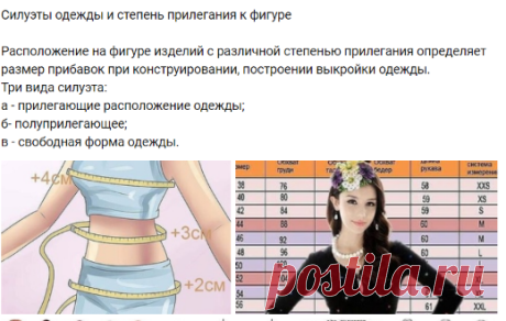 Таблица прибавок на свободное облегание. На.. | Выкройки, кройка и шитье для начинающих