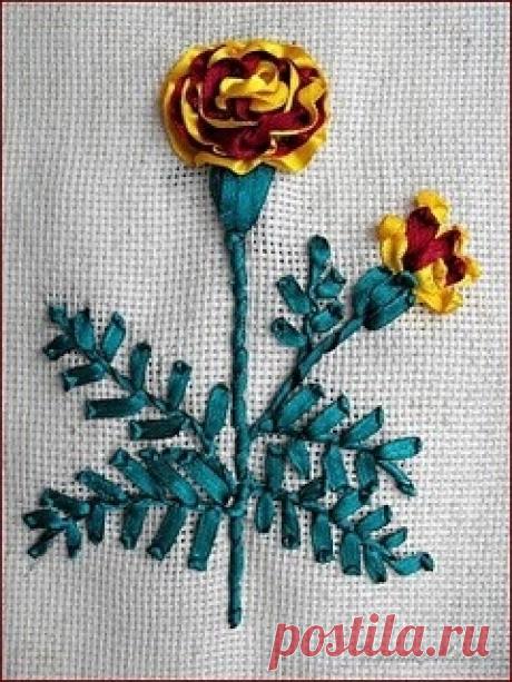 Вышивка лентами: бархатцы Вышивка лентами: бархатцыЛюбая вышивка лентами прекрасна.Но бархатцы особенно восхитительны.Творите и будьте счастливы, наши дорогие.