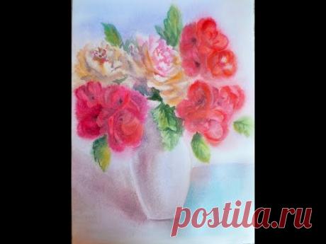 Акварельный натюрморт с цветами/ Рисуем картину легко и просто.