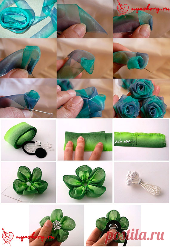 Цветы из лент: 15 простых цветов