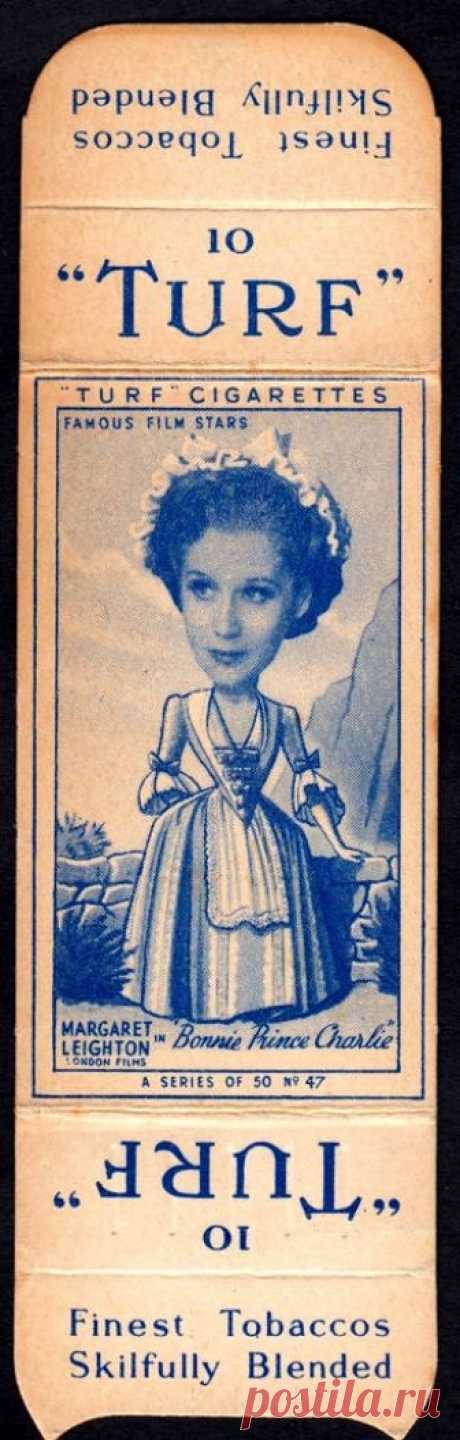 Cigarette Card - Margaret Leighton Carreras Turf Cigarettes "Famous Film Stars" (issued in 1949 on the packet slider) #47 Margaret Leighton in "Bonnie Prince Charlie"