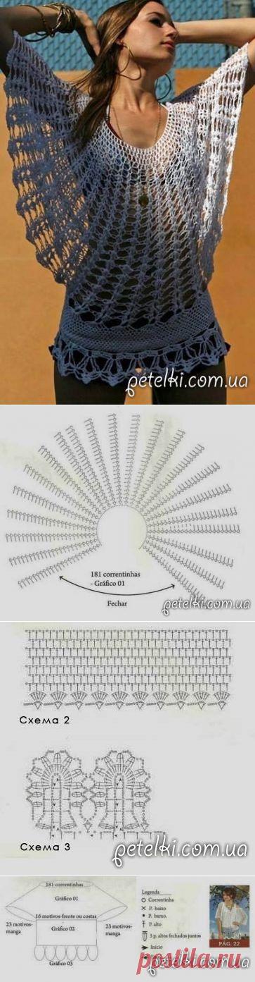 Вязаная туника-сетка "Летучая мышь".