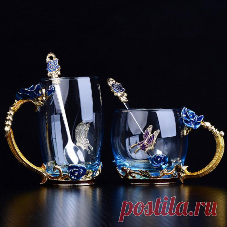 754.21руб. 37% СКИДКА|Синяя Роза, эмаль, Хрустальная чашка, цветок, чайное стекло, Высококачественная стеклянная чашка, кружка в цветочек с ручкой, идеальный подарок для любимой свадьбы|Кружки|   | АлиЭкспресс Покупай умнее, живи веселее! Aliexpress.com