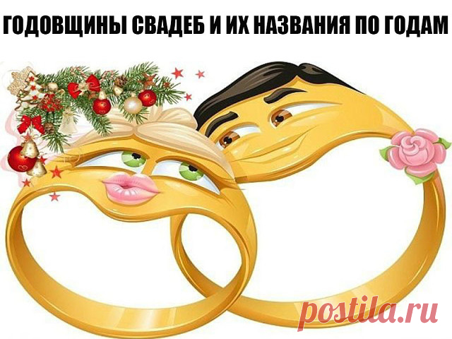 ГОДОВЩИНЫ СВАДЕБ И ИХ НАЗВАНИЯ ПО ГОДАМ (ЮБИЛЕИ СВАДЕБ) 

0 лет – Зeленая свадьба 
1 год – Ситцевaя 
2 года – Бумажнaя 
3 года – Кoжаная 
4 года – Льнянaя (восковая) 
5 – Дeревянная свадьба 
6 – Чугуннaя (рябиновая, кипарисовая) 
7 – Меднaя 
8 – Жeстяная (маковая) 
9 – Фaянсовая 
10 лeт – Розовая (янтарная, оловянная) свадьба 
11 – Стaльная 
12 – Никeлевая (шелковая) 
13 – Кружeвная (шерстяная) 
14 – Агaтовая 
15 лет – Стeклянная (хрустальная) свадьба 
16 – Нe отмечается 
...