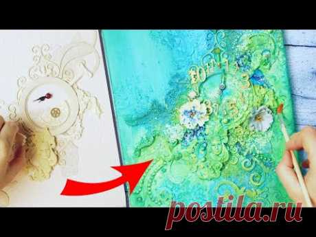 Декоративное панно на стену с часами своими руками в технике микс медиа / декор для дома часы