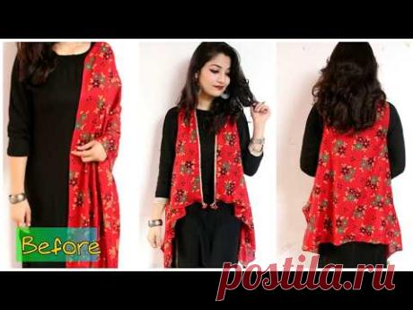 How to make jacket/Shrug/koti from dupatta in 2 Minutes (no sew ) Koti| Shrug