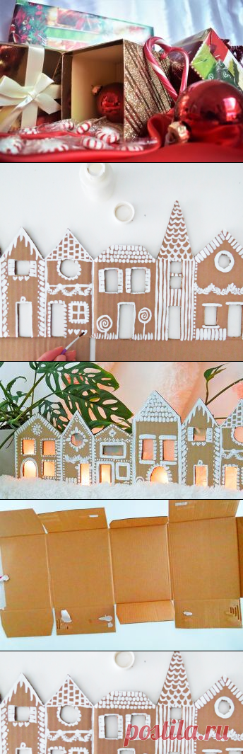 Украшаем подоконник на Рождество и Новый год Как сделать Новогодние пряничные домики из картона — Мой Прекрасный Дом